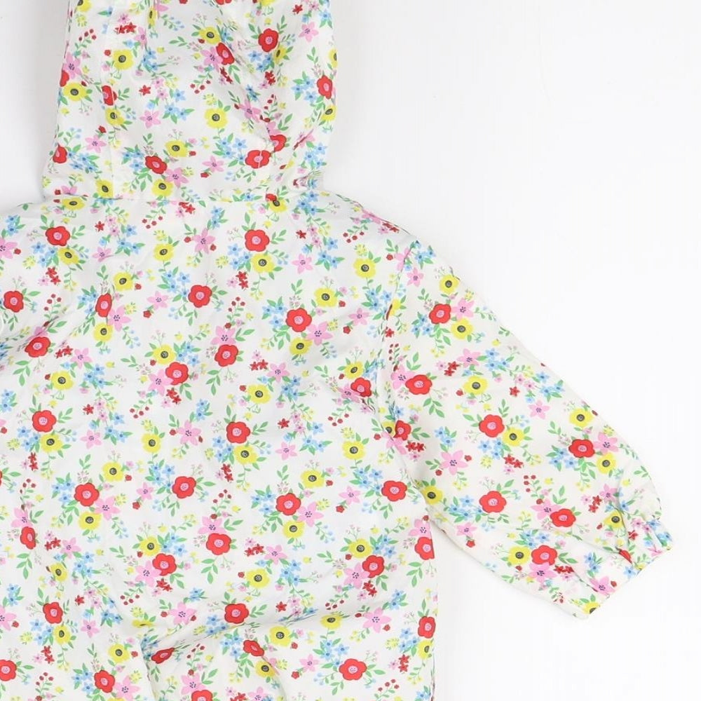 Brand and care label for Tu girls’ white floral basic coat coat, size 0-3, months
