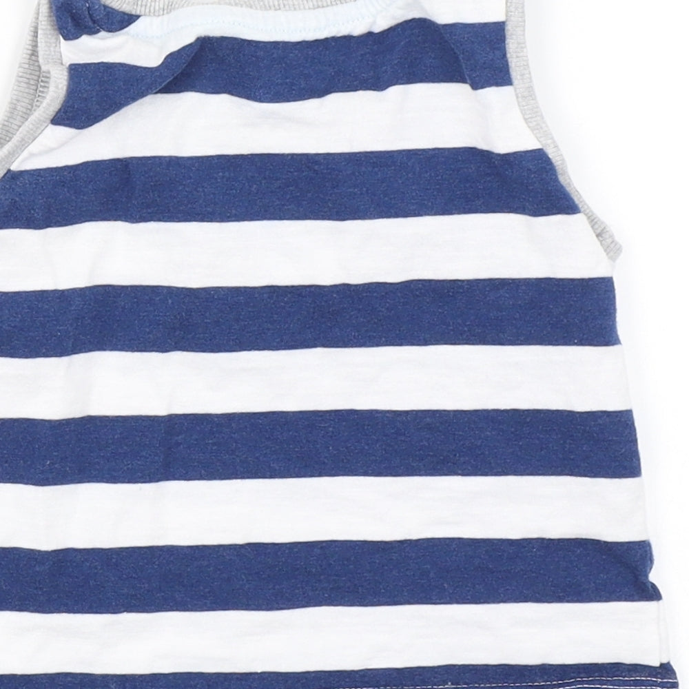 Brand and care label for Matalan Baby Blue Striped Basic Tank, size 9-12, Months