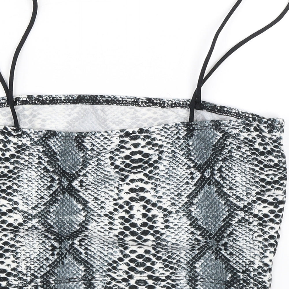 SheIn Womens Blue Animal Print Cropped Blouse Size S