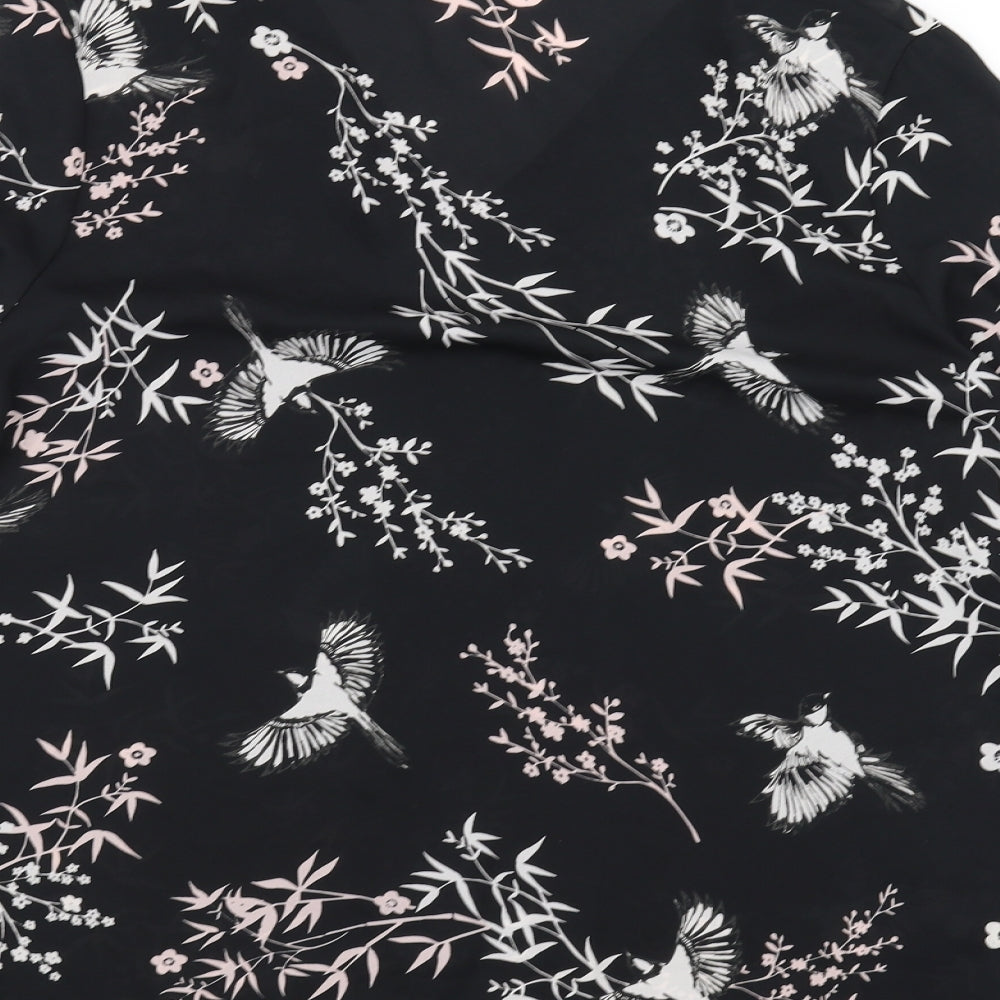 Preworn Womens Black Floral Basic T-Shirt Size 14