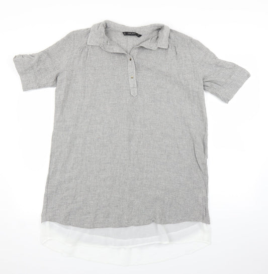 Womens UK Size L Zara Grey Basic Polo