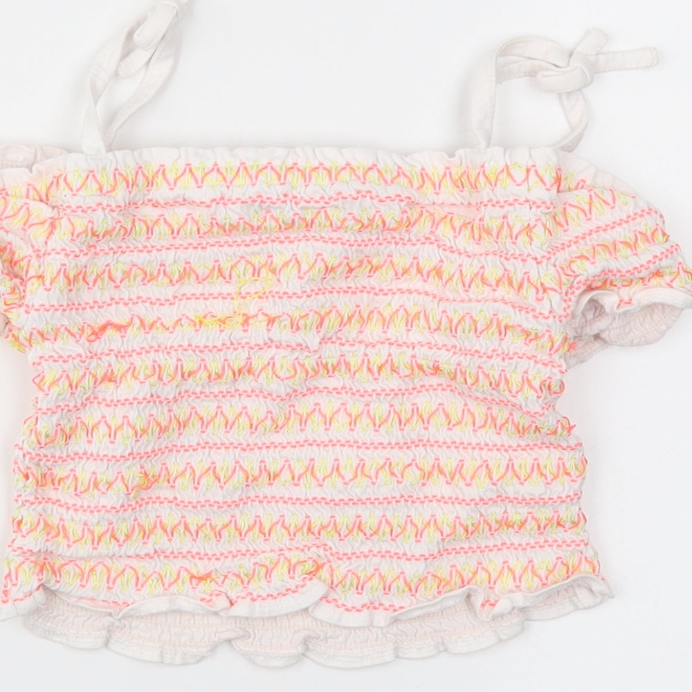 George Girls White Striped Basic T-Shirt Size 7-8 Years