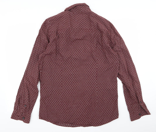 Preworn Mens Red Button-Up Size L