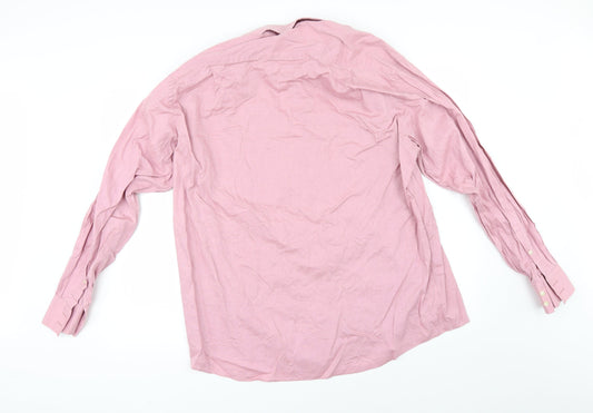 Mens UK Size 17.5 Marks and Spencer Pink Button-Up Long Sleeve Casual Shirt