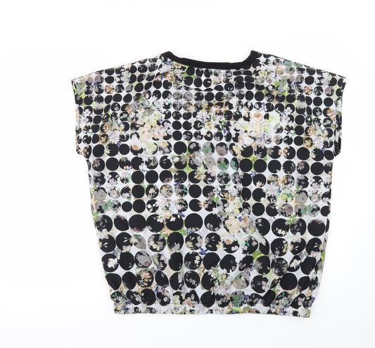 TU Womens White Geometric Basic T-Shirt Size 14