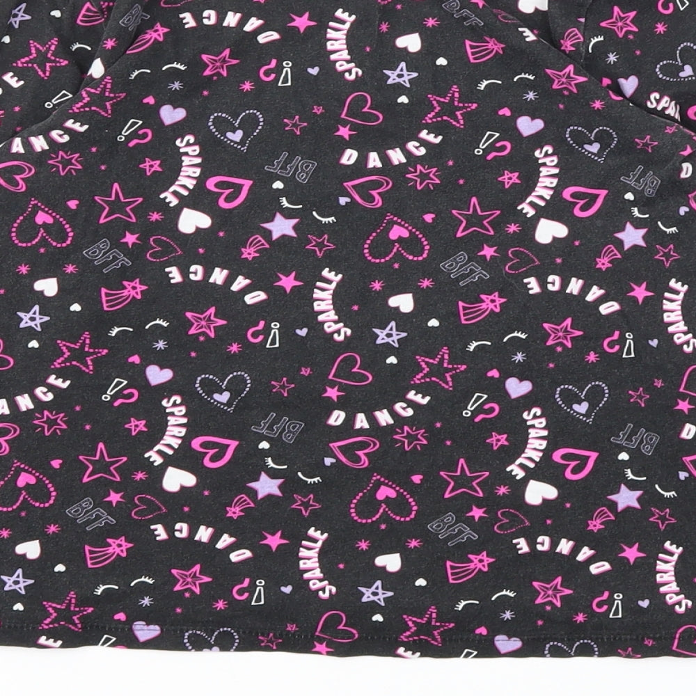 George Girls Black Floral Basic T-Shirt Size 8-9 Years