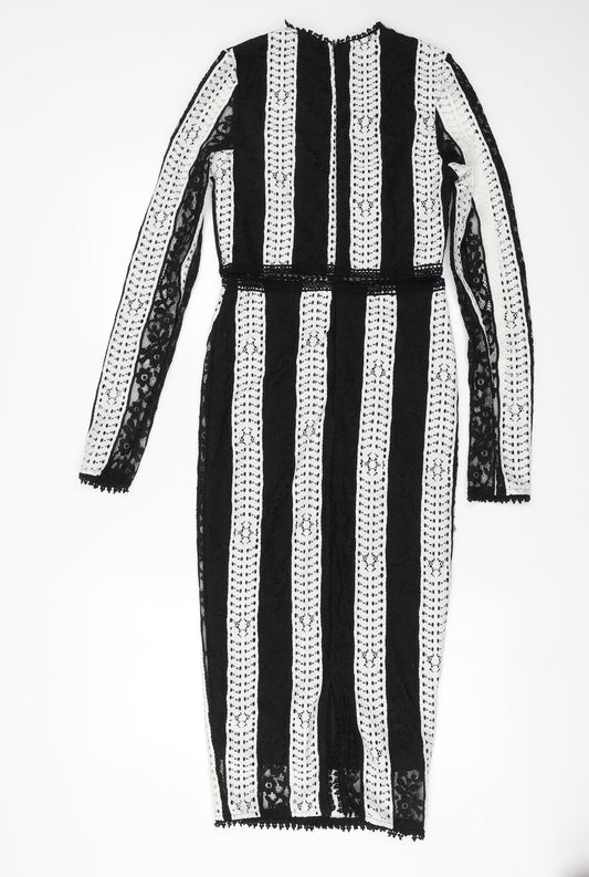 PRETTYLITTLETHING Womens Black Striped Pencil Dress Size 4