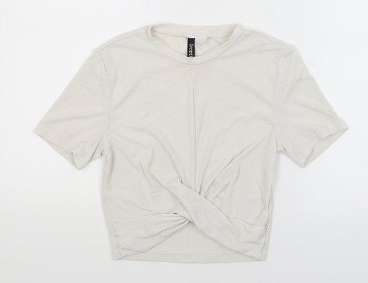 Womens UK Size S Divided Ivory Cropped T-Shirt