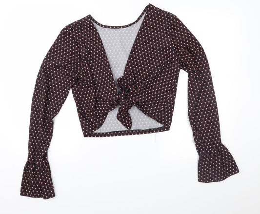 Made in Italy Womens Black Geometric Cropped Blouse Size 10