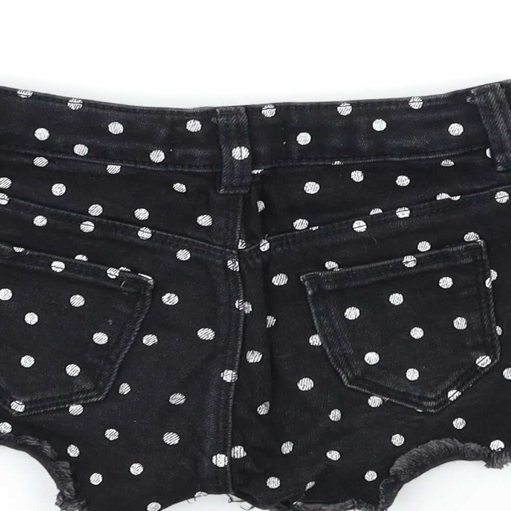 Marks and Spencer Girls Black Polka Dot Denim Hot Pants Shorts Size 5-6 Years