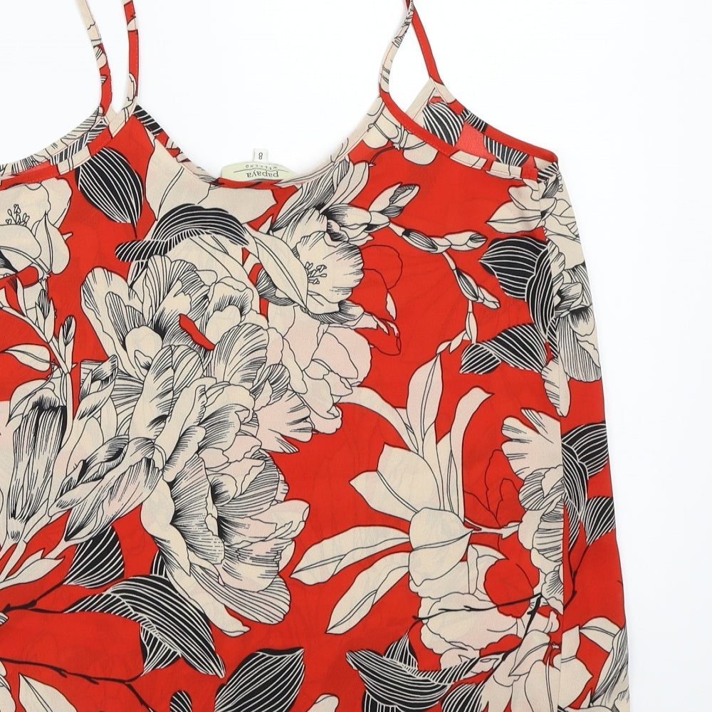 Papaya Womens Red Floral Basic T-Shirt Size 8