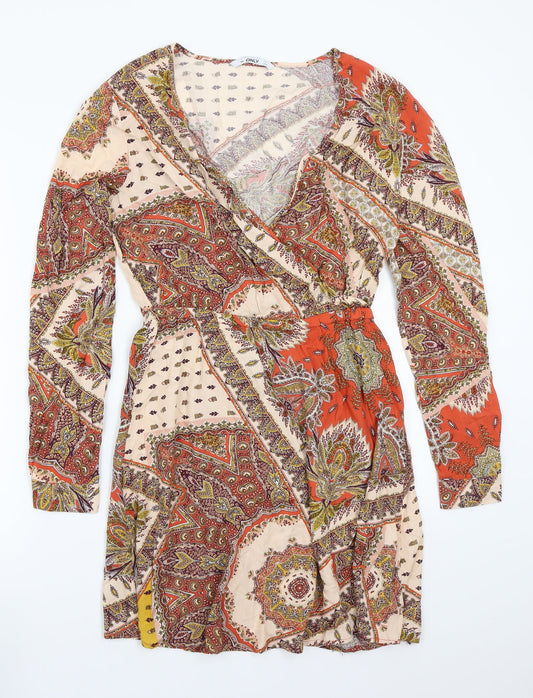 Additional front view of Only women’s orange paisley a-line, size UK 36