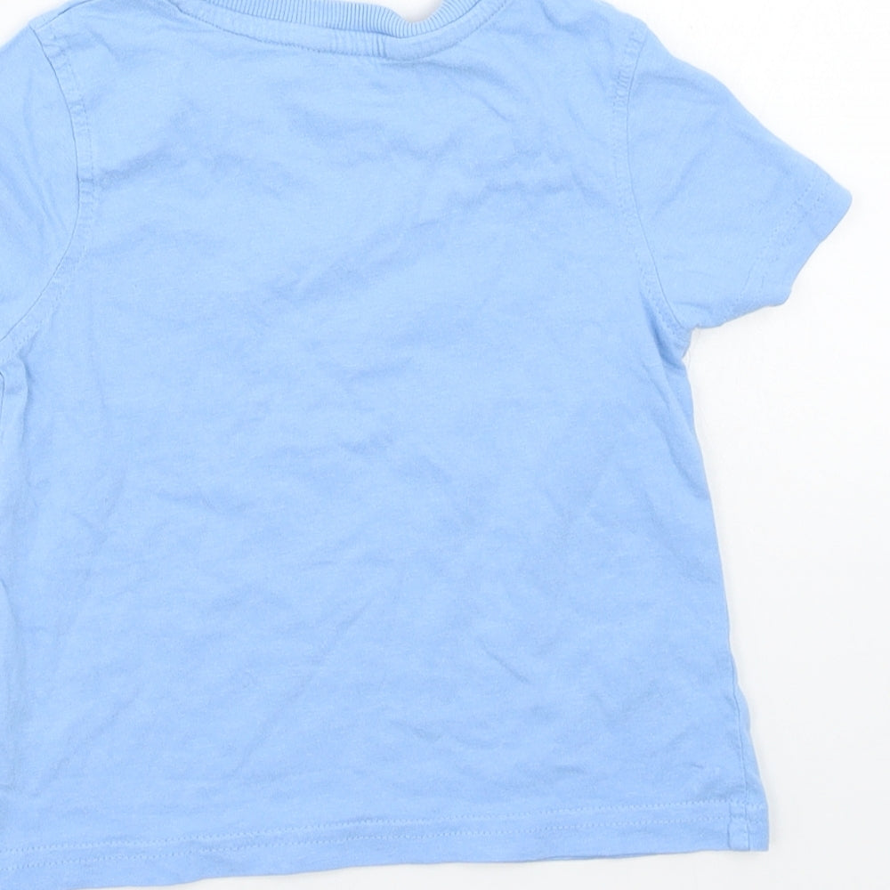 Brand and care label for George boys’ blue basic t-shirt, size 12-18, months