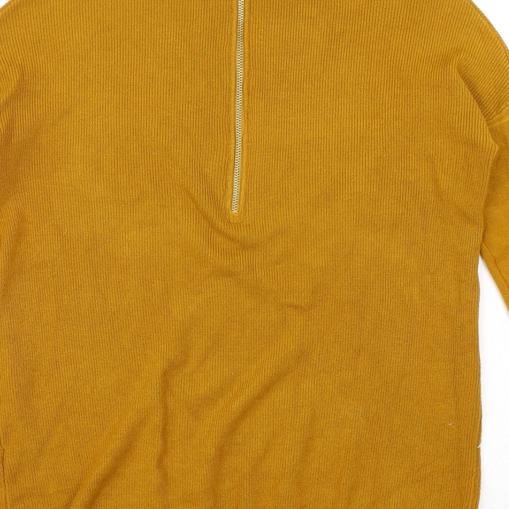 Brand and care label for Atmosphere women’s yellow jumper, size UK 6