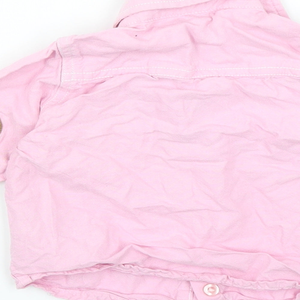Brand and care label for Rebel girls’ pink basic button-up, size 9-12, months
