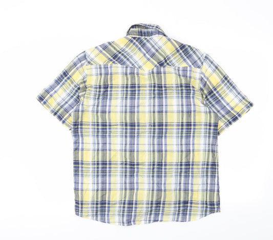 Mens UK Size M Kurt Muller Yellow Button-Up Short Sleeve Casual Shirt