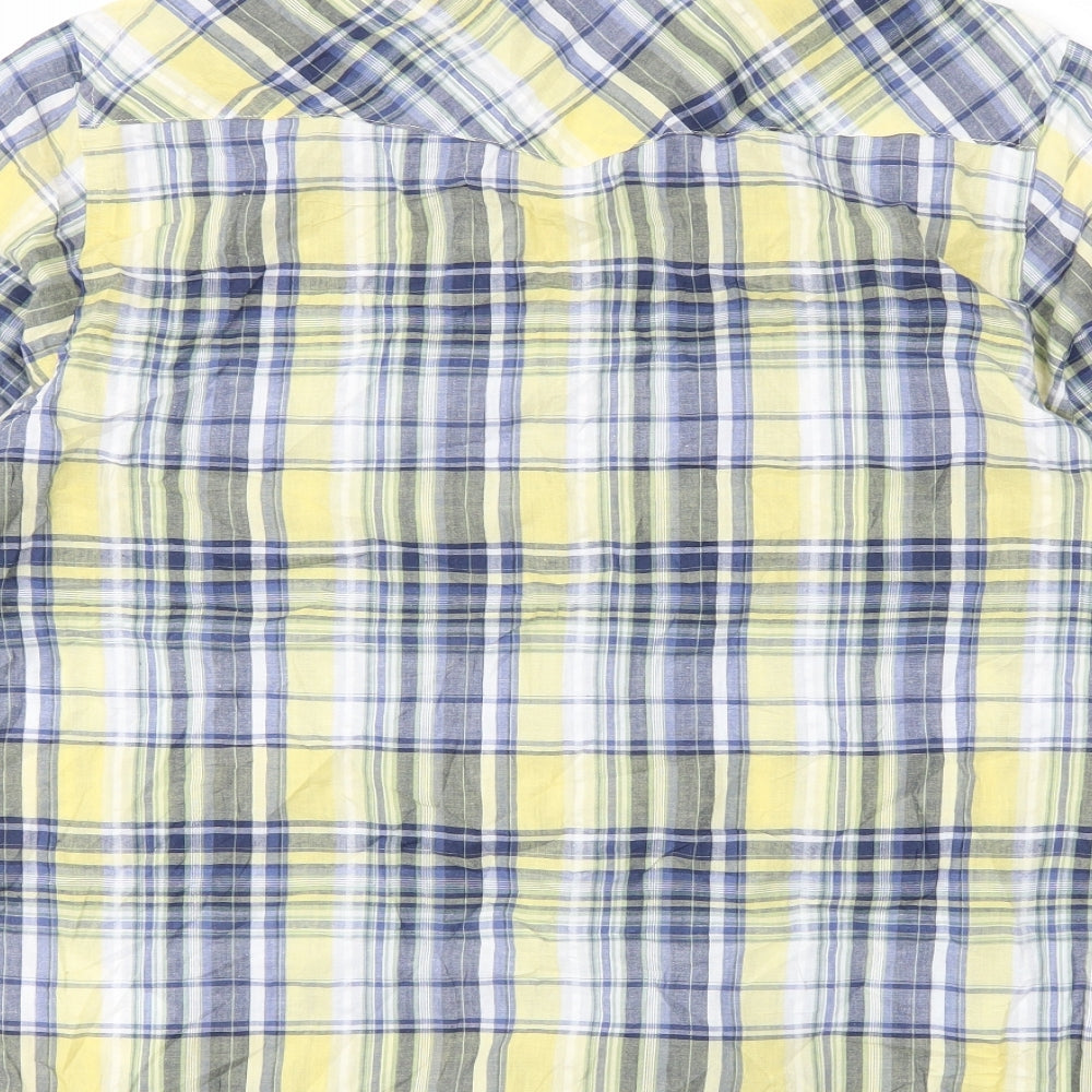 Mens UK Size M Kurt Muller Yellow Button-Up Short Sleeve Casual Shirt