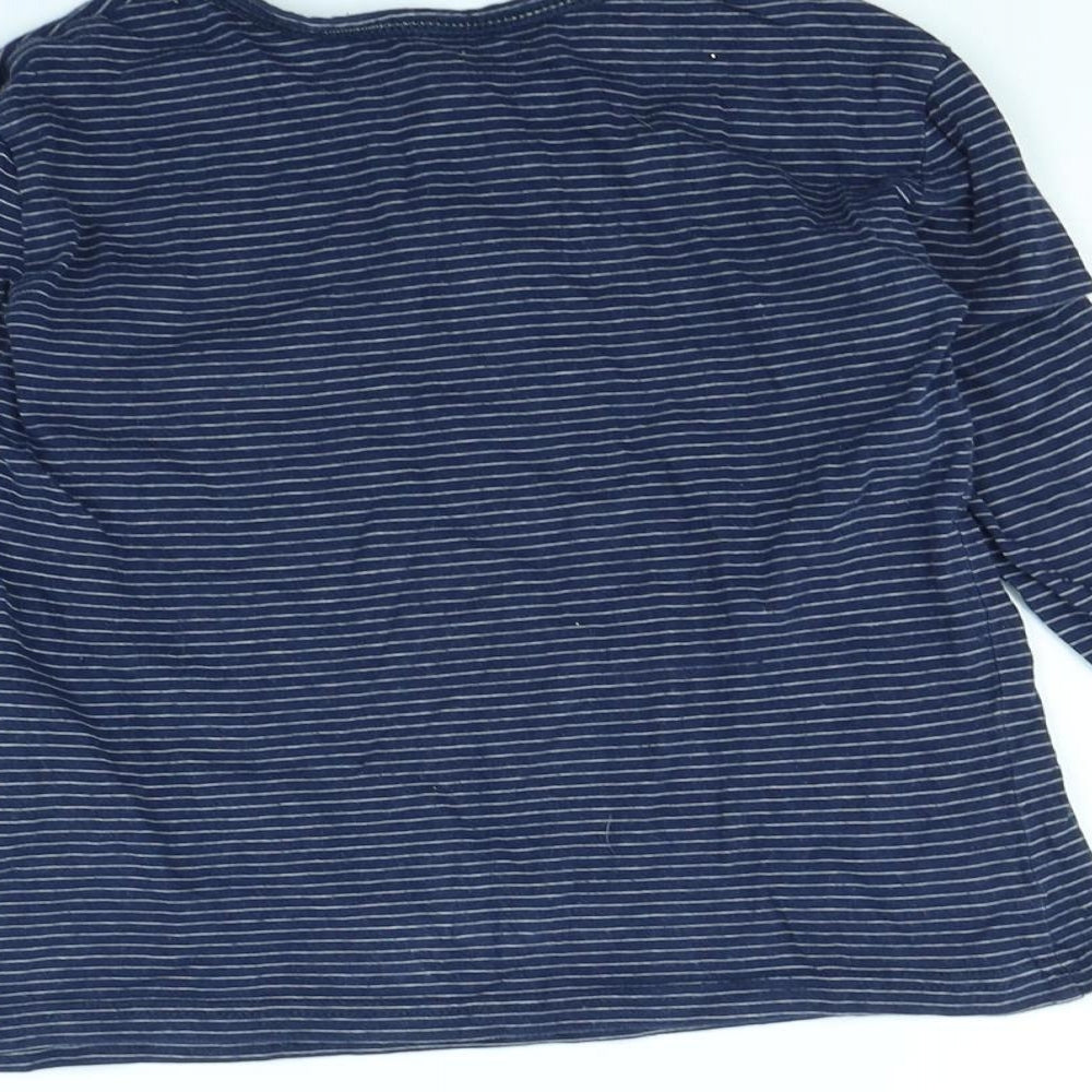 Brand and care label for H&M girls’ blue striped basic t-shirt, size 4, years
