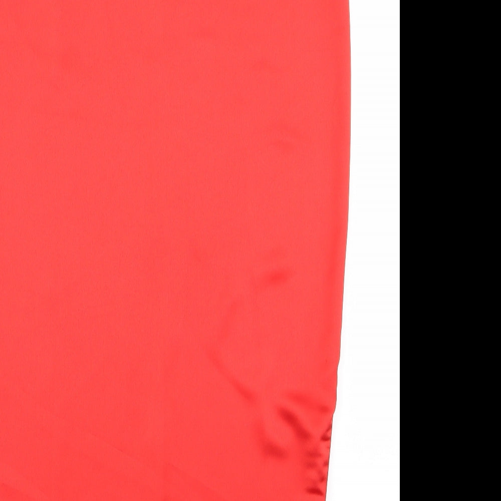 Brand and care label for Missguided women’s red straight & pencil skirt, size UK 8