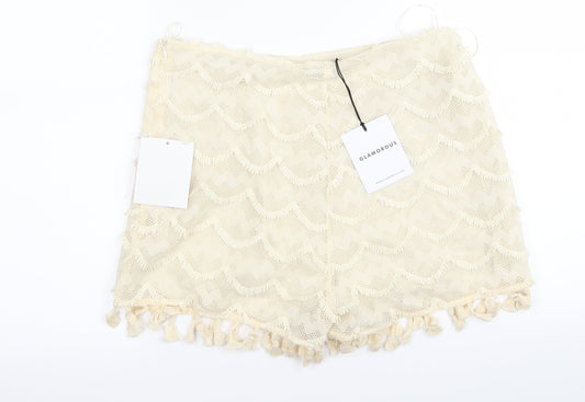 Glamorous Womens Beige Geometric  Hot Pants Shorts Size L
