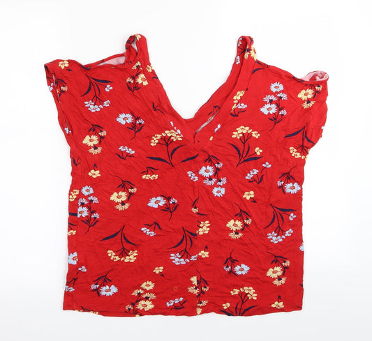 F&F Womens Red Floral Basic T-Shirt Size 8