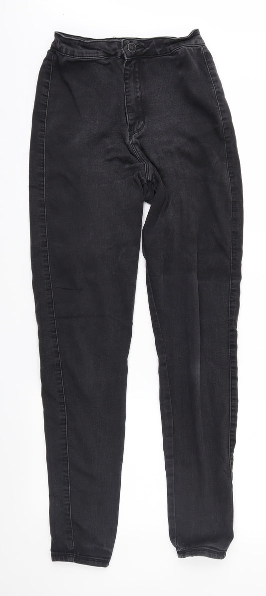 Additional front view of Missguided women’s black denim skinny jeans, size UK 8, 31-inch leg