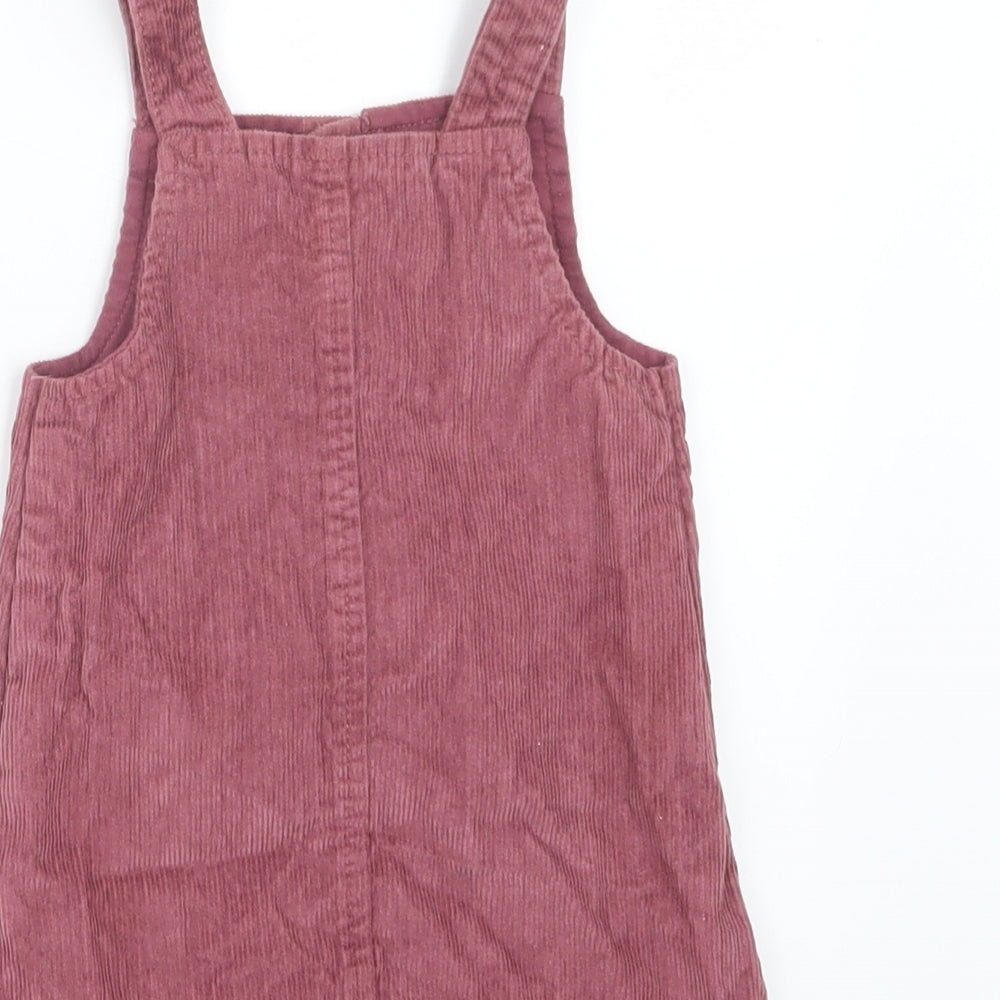 F&F Girls Pink Velvet Pinafore/Dungaree Dress Size 12-18 Months