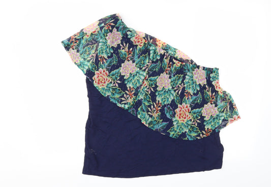 Per Una Womens Blue Floral Basic T-Shirt Size 14