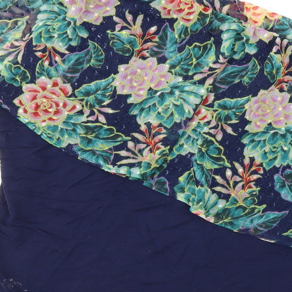 Per Una Womens Blue Floral Basic T-Shirt Size 14