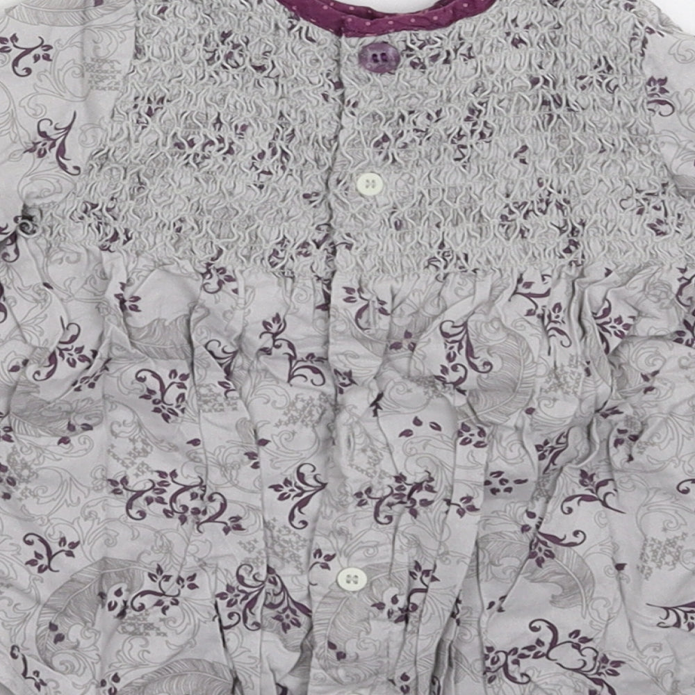 mamas & papas Girls Grey Floral Shirt Dress Size 3-6 Months