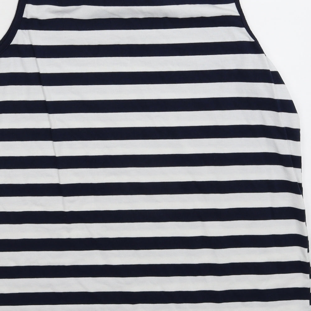 B You Womens Blue Striped Basic Tank Size 14