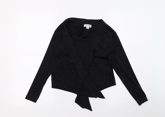 WOW Womens Black Wrap Blouse Size 2XS