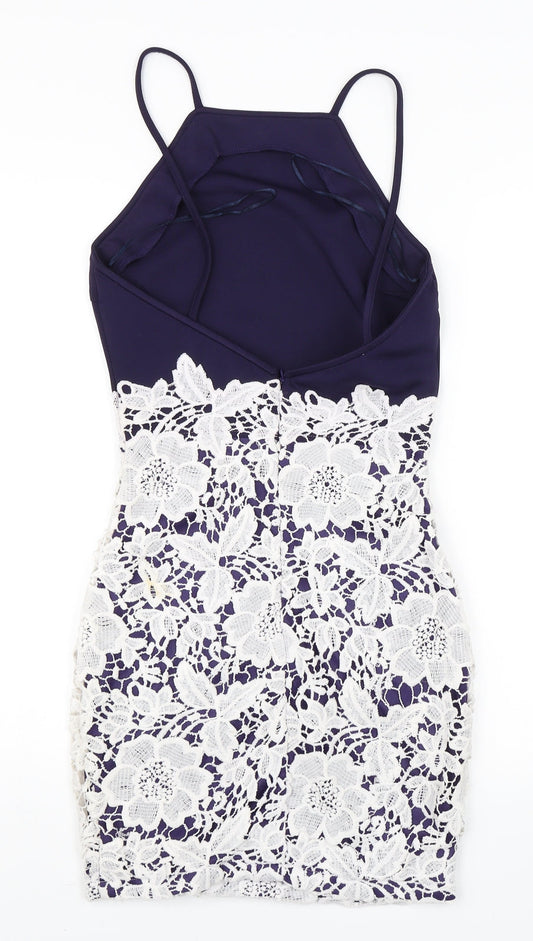 Boohoo Womens Blue Floral A-Line Size 8