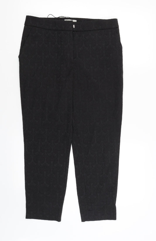 Additional front view of Soon women’s black floral trousers, size UK 10, 25-inch leg
