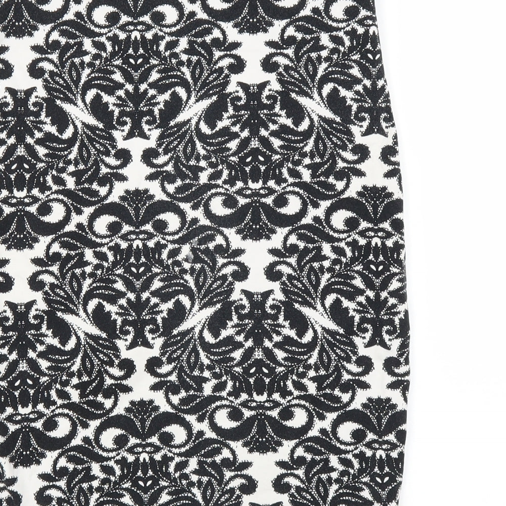 Brand and care label for Papaya women’s white geometric straight & pencil skirt, size UK 12