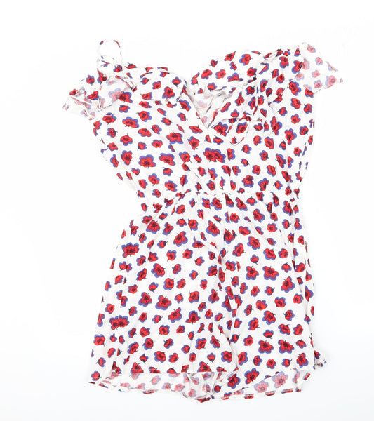 George Womens White Floral  Bodysuit One-Piece Size 10