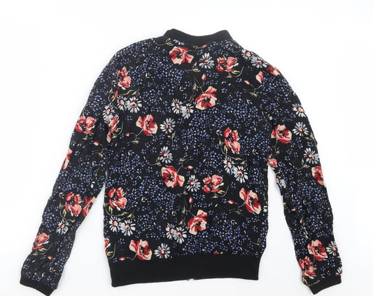 Papaya Womens Black Geometric Bomber Jacket Jacket Size 10