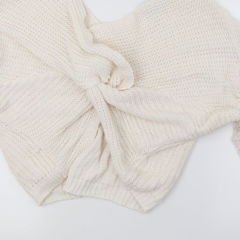 CAmeo Rose Womens White Knit Pullover Jumper Size M - Lace sleeve