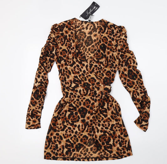 Influence Womens Brown Animal Print Wrap Dress Size 8