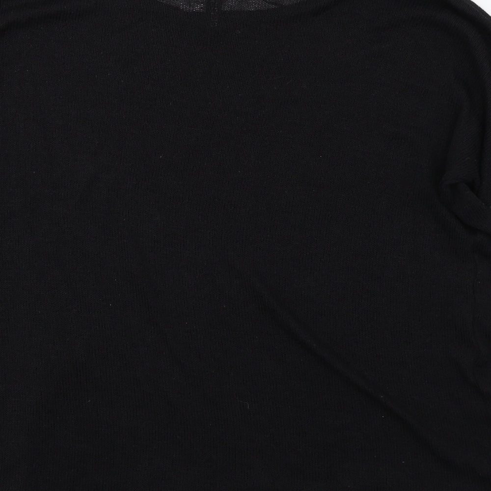 Primark Womens Black Knit Basic T-Shirt Size S - Faux Leather Sleeves