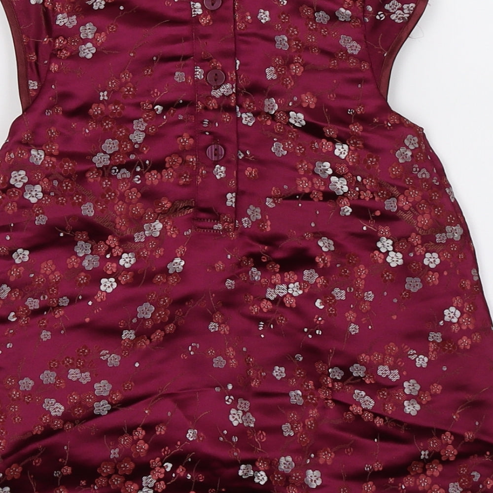 H&M Girls Purple Floral Satin A-Line Size 6-9 Months - Oriental
