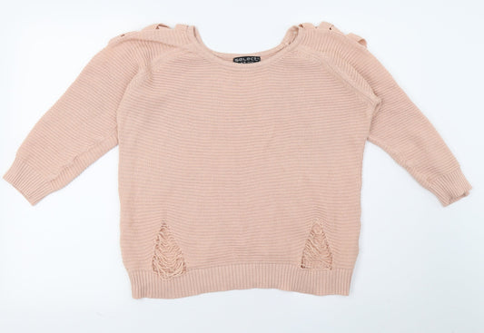 Select Womens Pink Knit Pullover Jumper Size 16 - Distressed