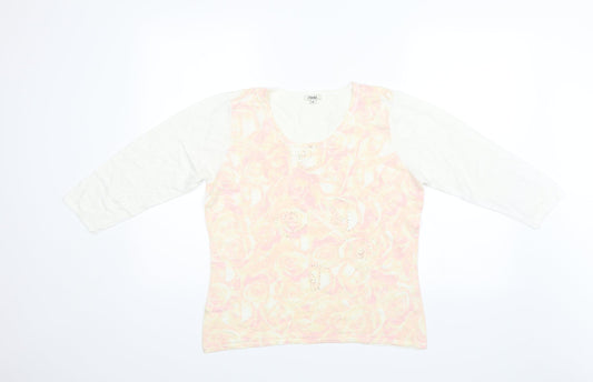 Text Womens White Floral Pullover Jumper Size M