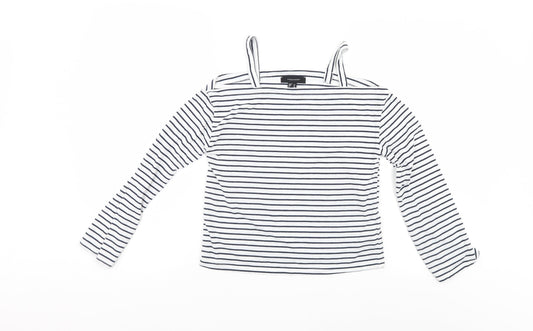 Additional front view of Atmosphere women’s white striped basic blouse, size UK 4