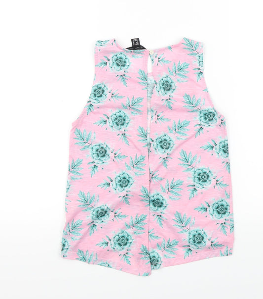 Primark Womens Pink Floral Basic T-Shirt Size 6 - open back