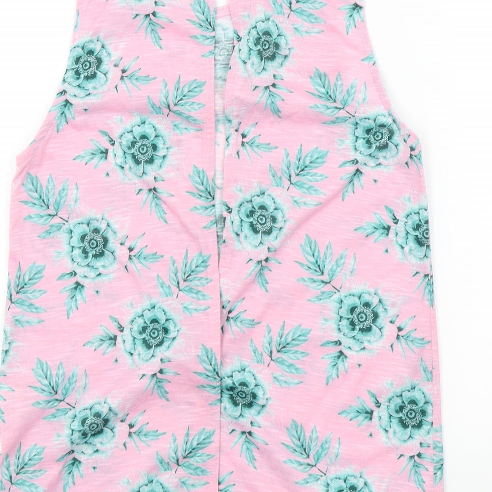 Primark Womens Pink Floral Basic T-Shirt Size 6 - open back