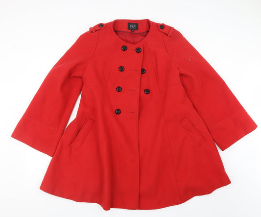 Womens UK Size 12 F&F Red Pea Coat