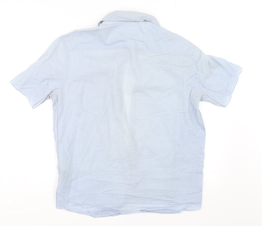 Mens UK Size S Preworn Blue Button-Up Short Sleeve Casual Shirt