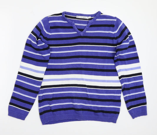 EWM Womens Blue Striped Pullover Jumper Size S