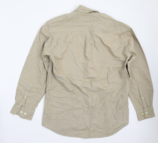 Mens UK Size S Marks and Spencer Beige Button-Up Long Sleeve Casual Shirt